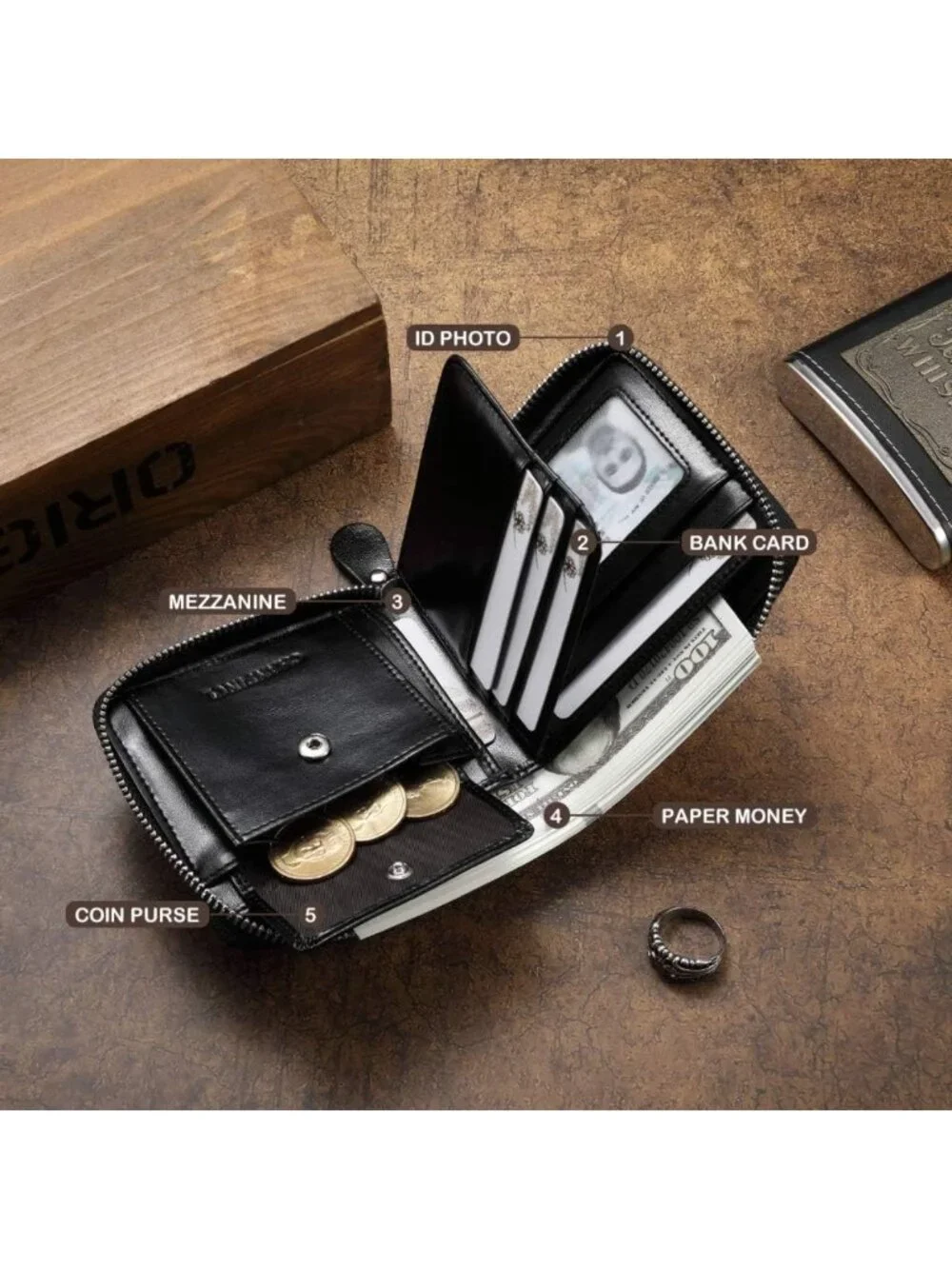 Men's RFID Secure Genuine Leather Zipper Wallet - Large Capacity Multi-Card